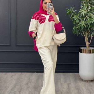 ست مانتو شلوار دو رنگ یقه هفت