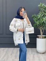مانتو داکرون گلدوزی تک جیب