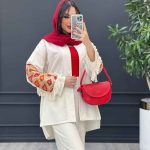 مانتو لینن آستین طرح دار ریش دار
