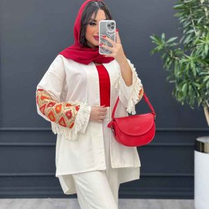 مانتو لینن آستین طرح دار ریش دار