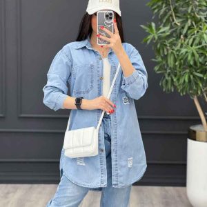 مانتو جین کاغذی دو جیب زاپدار کد 3117