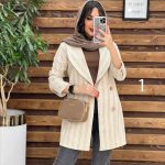 مانتو کتی راه راه چهار دکمه چوبی کد 2948