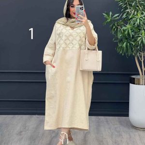 مانتو لینن پیراهنی خرج کار طلایی کد 3151
