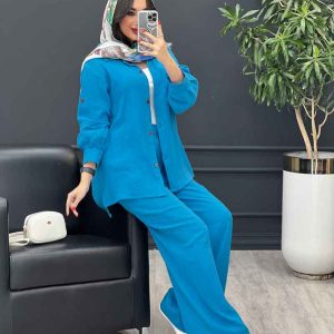 ست مانتو و شلوار جلو دکمه