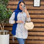 مانتو طرح دار کمردار کد 3093