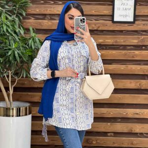 مانتو طرح دار کمردار کد 3093