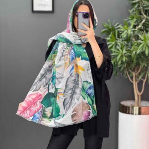 شال حریر نخ طرح پر پایین ریش کد 2946
