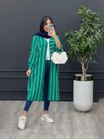 مانتو راه راه بلند آستین سگک