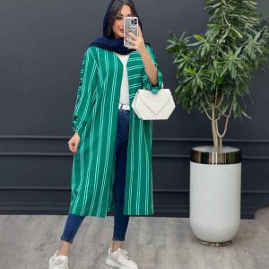 مانتو راه راه بلند آستین سگک