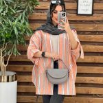 مانتو پانچ راه راه سرشونه پاگن کد 3214