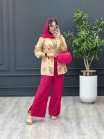 ست مانتو و شلوار چهار دکمه گل دار 3277