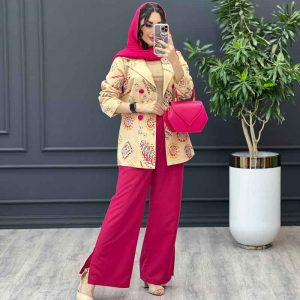 ست مانتو و شلوار چهار دکمه گل دار 3277