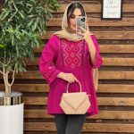 مانتو جلو بسته گلدوزی رنگی کد 3280
