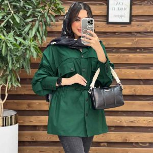 مانتو لینن کمرگت آستین سه دکمه کد 3201