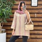 مانتو جلو بسته راه راه آستین برگردون کد 3286