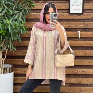 مانتو جلو بسته راه راه آستین برگردون کد 3286