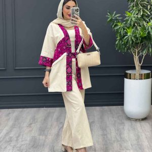 ست مانتو و شلوار لینن ترکیبی سنتی
