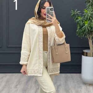 مانتو لینن نچرال پولک دوزی پایین ریش کد 3332