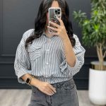 شومیز نخی راه راه پایین کش دار کد 3357