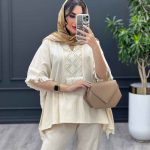 مانتو لینن نچرال جلو بسته بغل ریش کد 3333