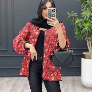 مانتو کتی طرح دار یقه هلالی کد 3378