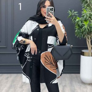 مانتو طرح دار آستین گت کد 3383