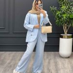 ست مانتو شلوار لینن چهار دکمه چوبی کد 3148