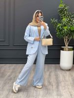 ست مانتو شلوار لینن چهار دکمه چوبی کد 3148