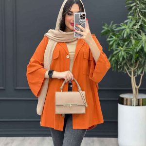مانتو لینن پانچ دکمه چوبی کد 3343