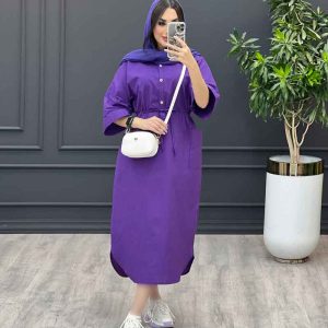 مانتو پیراهنی بلند جلو دکمه کد 3403