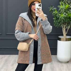 پالتو ترکیبی چهارخانه کد 3478