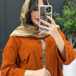 استایل با مانتو آجری لینن