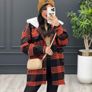 پالتو چهارخانه کلاه تدی کد 3526