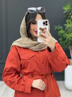 استایل پاییزی با بارونی آجری