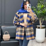 پالتو چهارخونه آستین سگک کد 3535