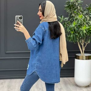 خرید مانتو جین آبی