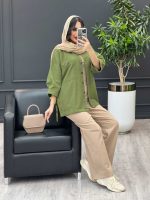 مانتو دو جیب بغل سه دکمه کد 3485 - تصویر 3