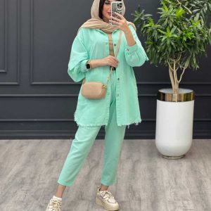 ست مانتو شلوار آستین پیله پایین ریش