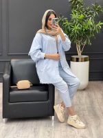 خرید اینترنتی مانتو شلوار آبی روشن