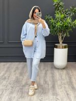 خرید اینترنتی ست مانتو شلوار آبی روشن