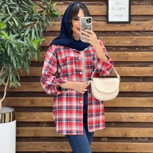 مانتو چهارخونه دوجیب آستین پاگن کد 3175