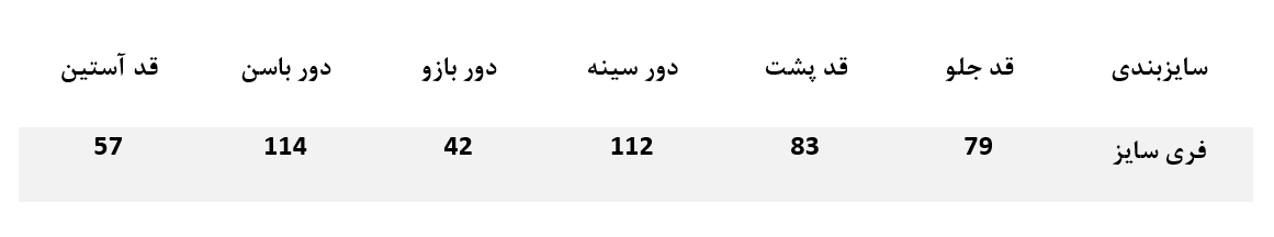 راهنمای سایز مانتو