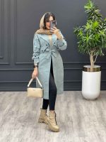 استایل با بارونی بلند آبی