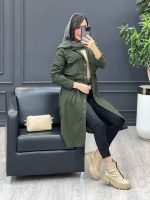 استایل با بارانی بلند زیتونی