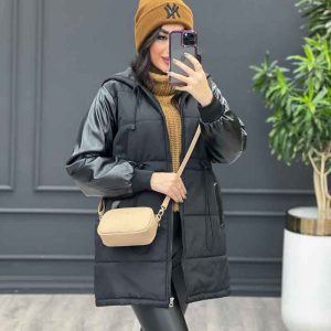 کاپشن آستین چرم کوتاه کد 3689
