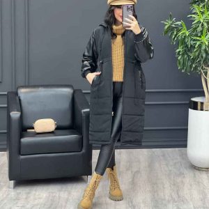 کاپشن آستین چرم بلند کد 3688