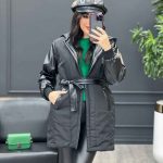 کاپشن کلاه دار یقه چرم کد 3687