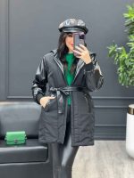 کاپشن کلاه دار یقه چرم کد 3687