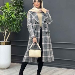 پالتو چهارخونه بلند شش دکمه کد 3772