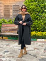 استایل با پالتو طوسی تیره